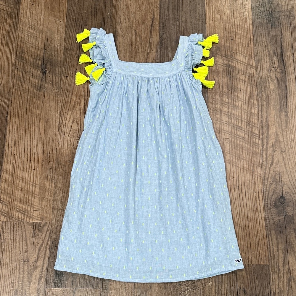 Vineyard Vines Girls Neon Tassel Dress Light Blue Dress size Medium